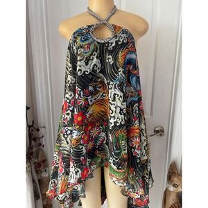 Richard Quinn Halter High/Low Design. Sz 6. Beautiful Fabric with "tattoo print"